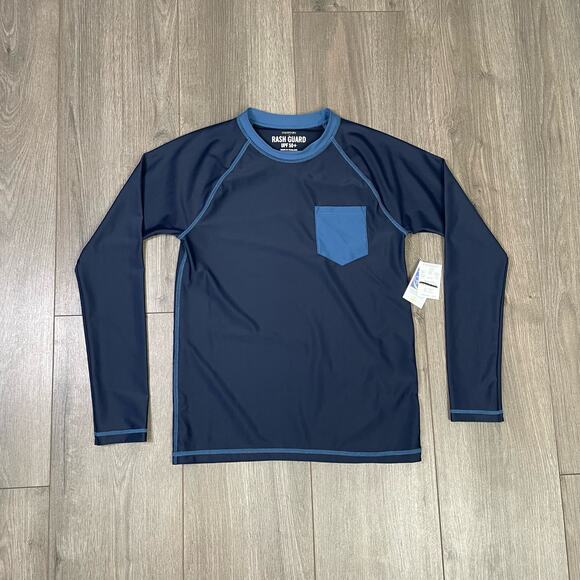 Crewcuts Blue Long Sleeve Crew Neck Solid Rash Guard UPF 50+ Shirt US Boys L New - Picture 2 of 8
